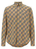 Beige Check Print Cotton Blouse