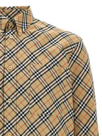 Beige Check Print Cotton Blouse