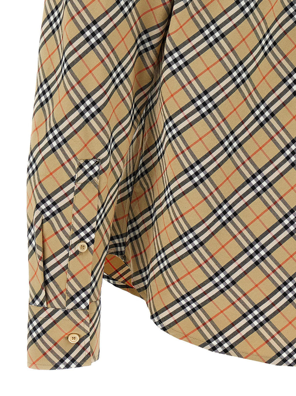 Beige Check Print Cotton Blouse
