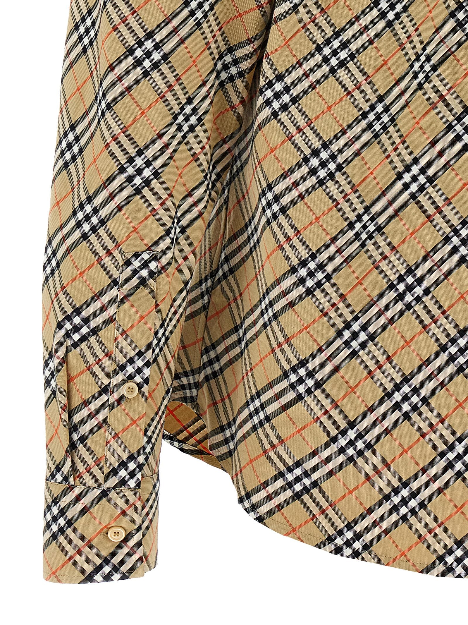 Beige Check Print Cotton Blouse