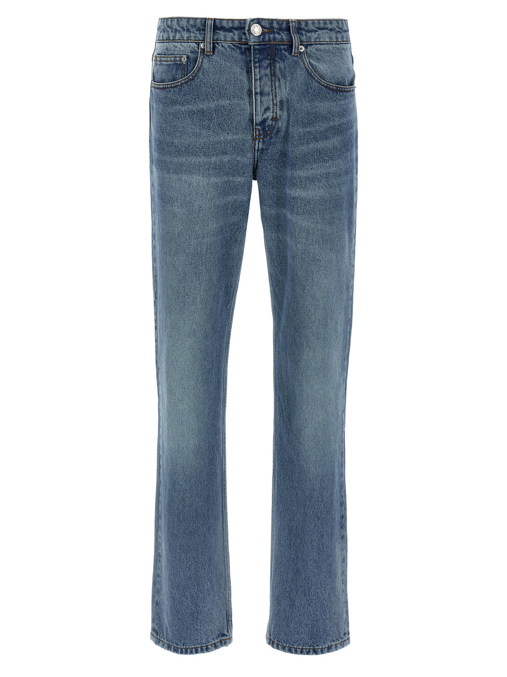 Blue Cotton Straight-Leg Jeans