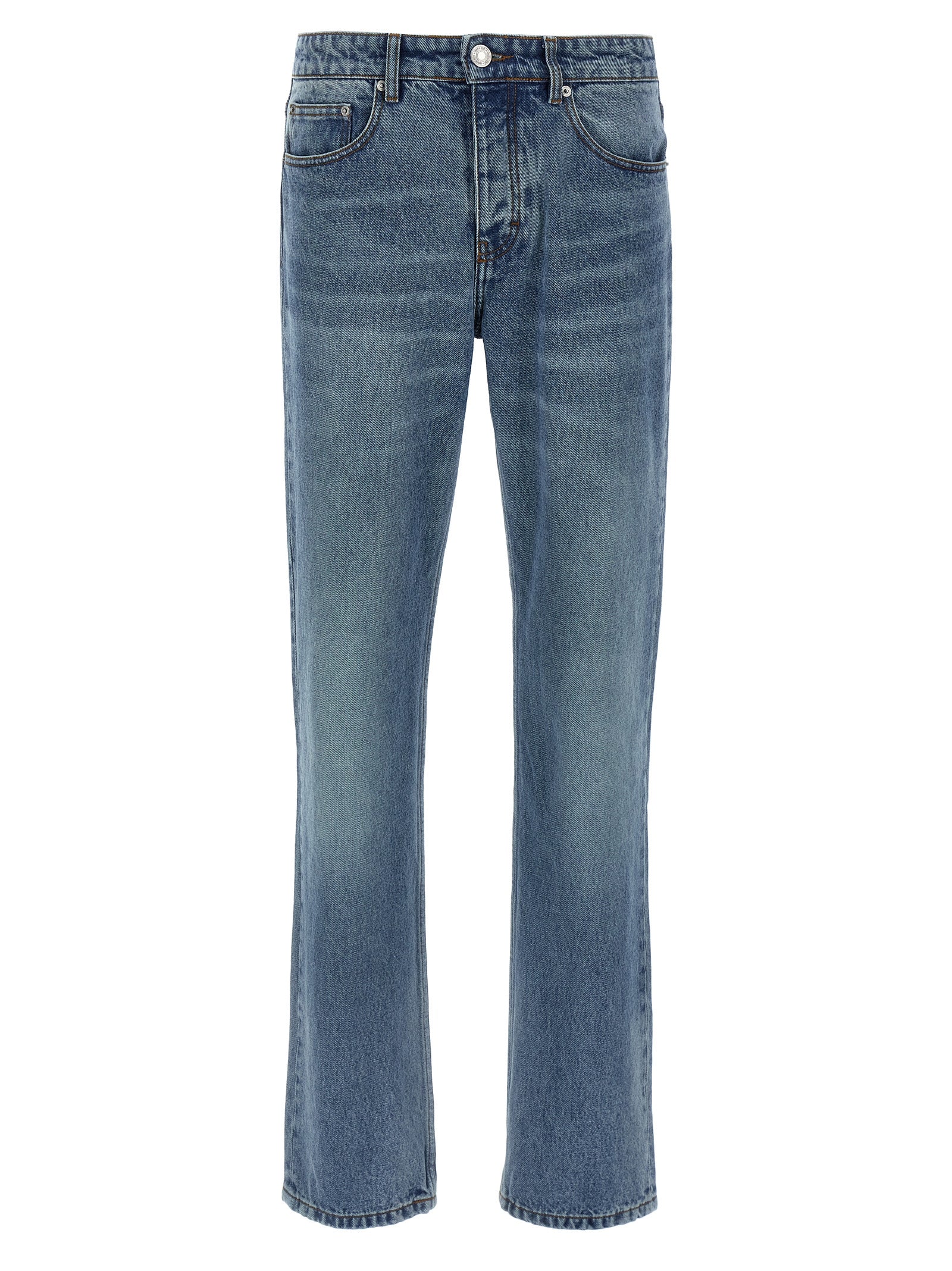 Blue Cotton Straight-Leg Jeans