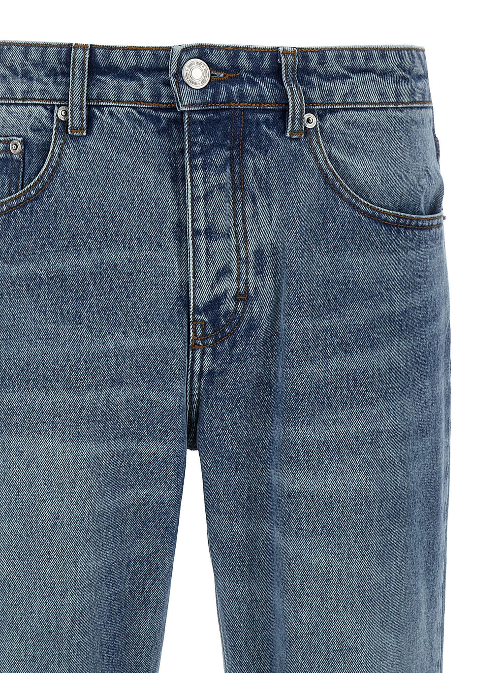 Blue Cotton Straight-Leg Jeans