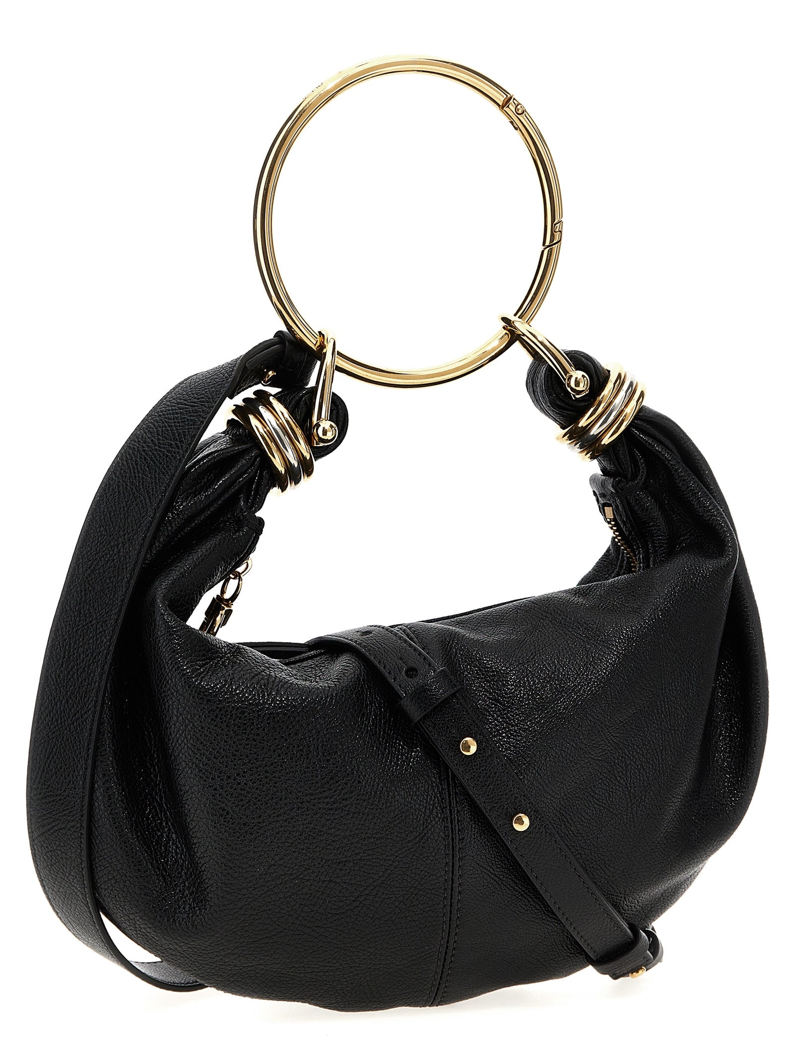 Black Calfskin Bracelet Hobo Piccola Handbag