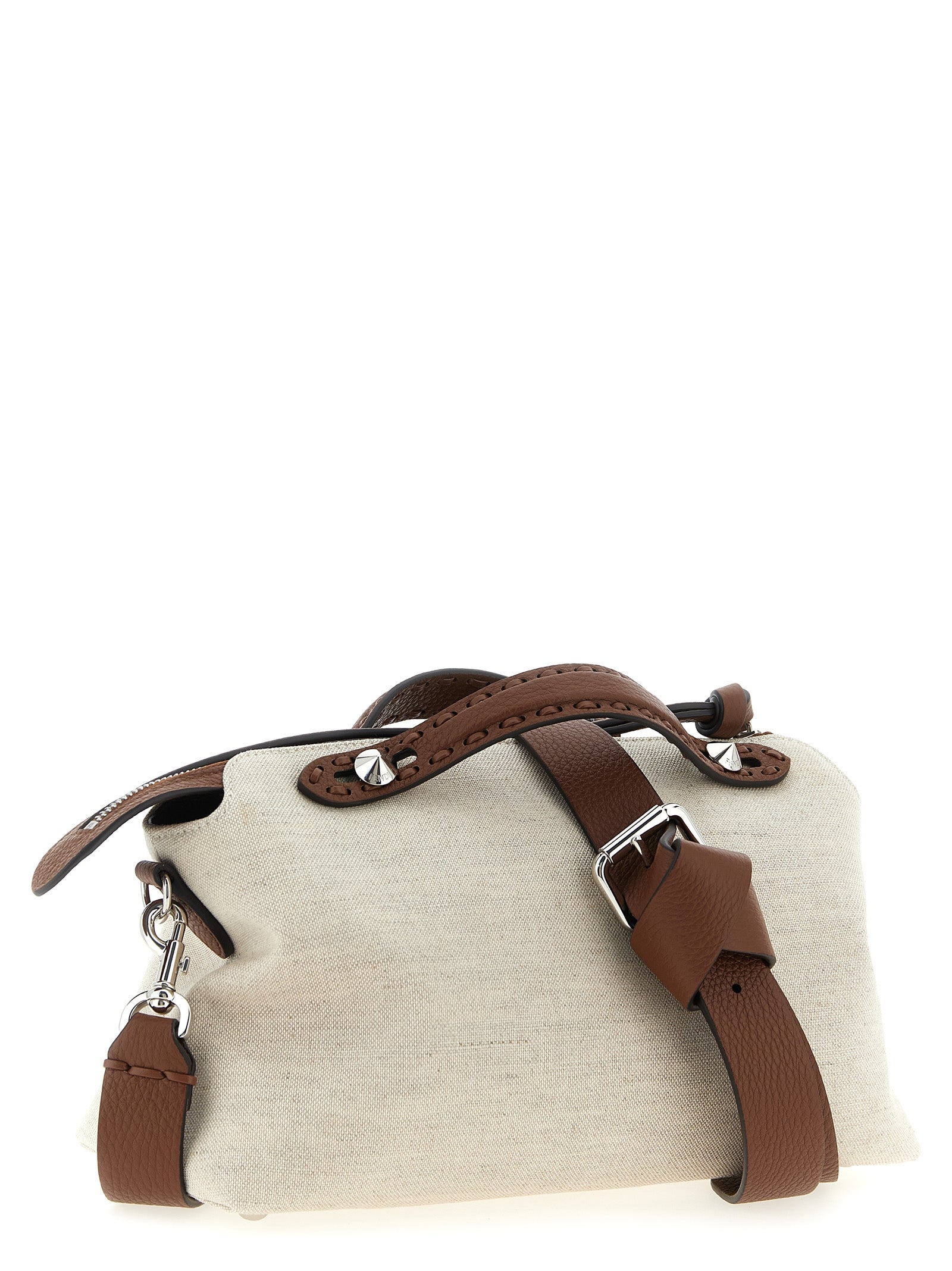 Medium By The Way Soft Beige Canvas Hammered Leather Handbag