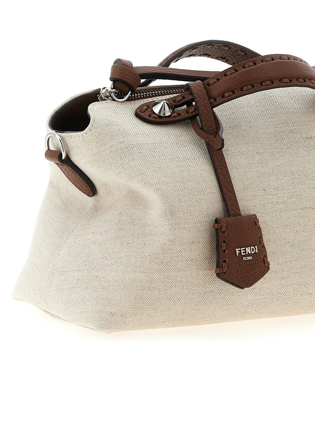 Medium By The Way Soft Beige Canvas Hammered Leather Handbag