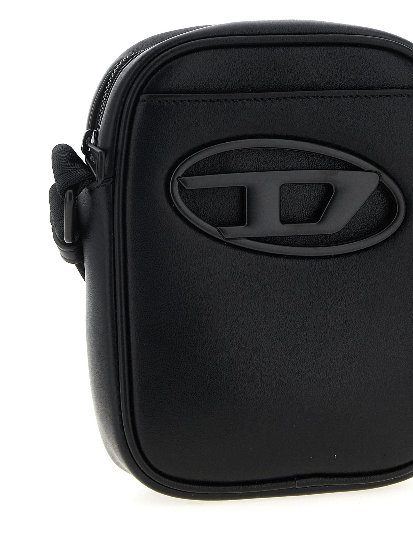 Black Polyurethane Holi D Crossbody Bag