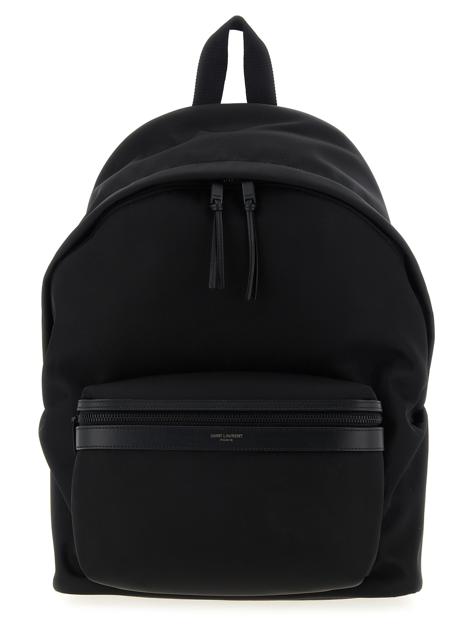 Black Polyamide Backpack with Leather Inserts