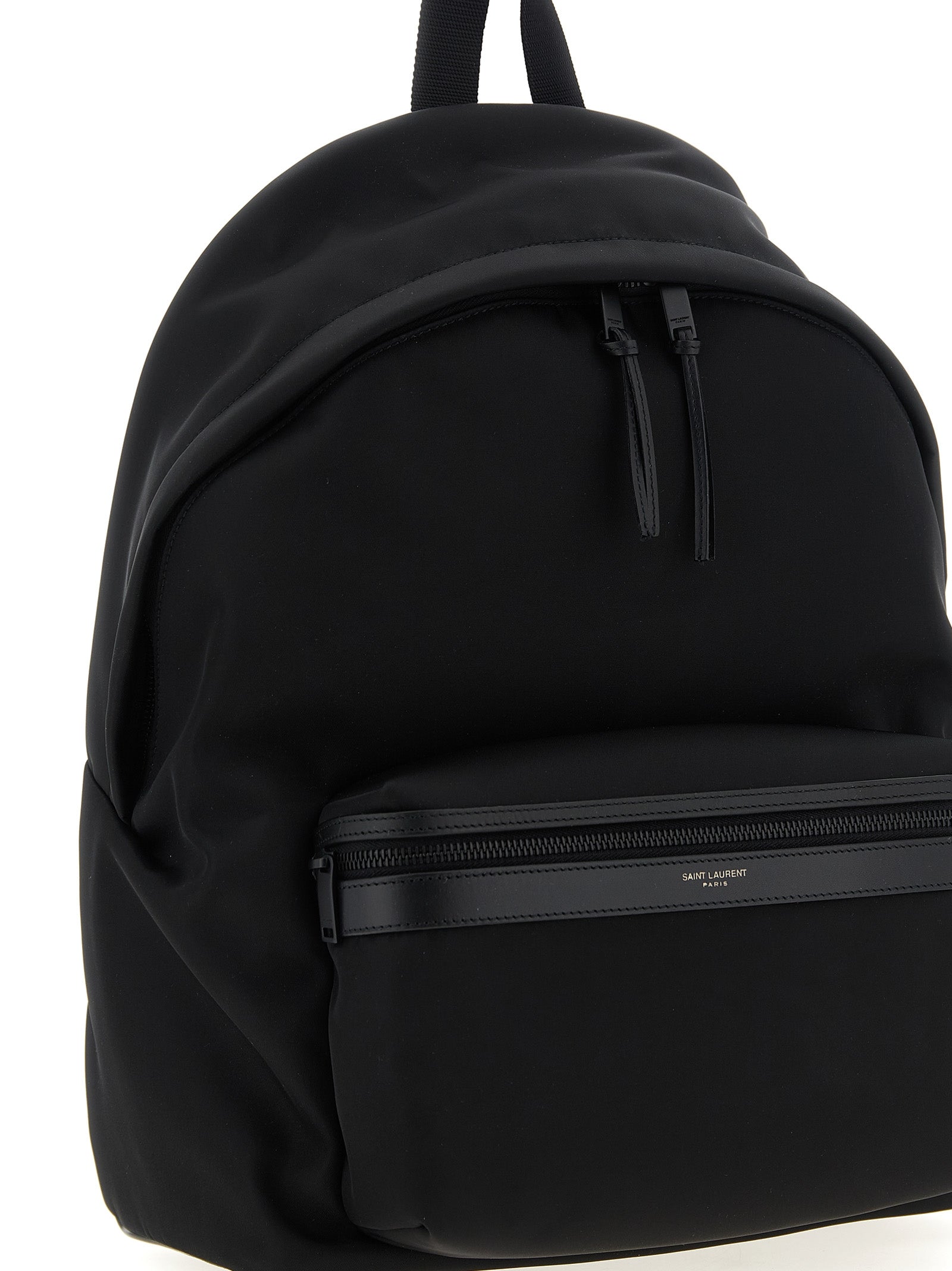 Black Polyamide Backpack with Leather Inserts