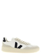 White/Black Hammered Leather V-90 Sneakers