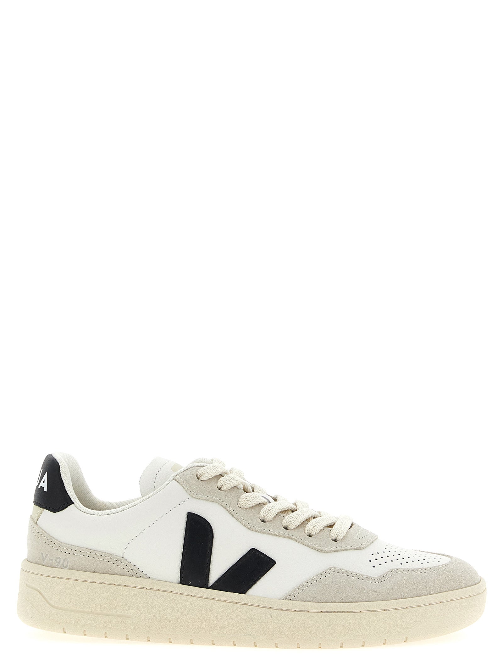White/Black Hammered Leather V-90 Sneakers