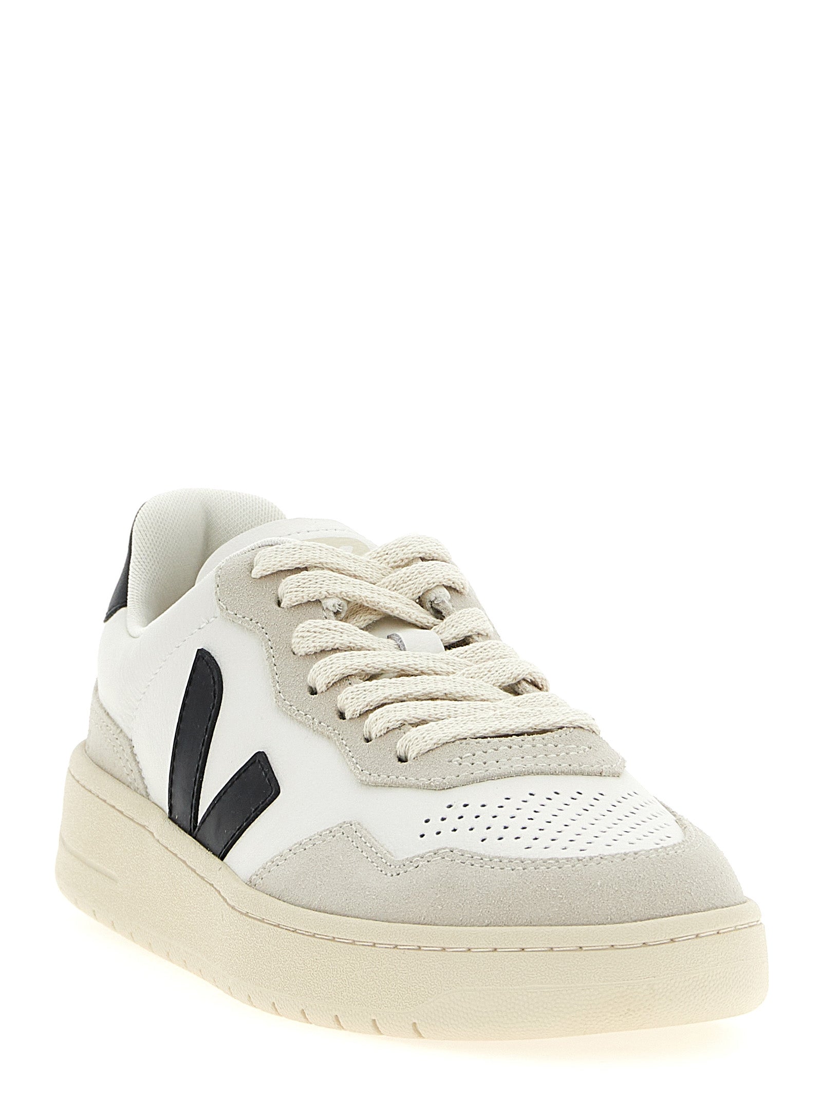 White/Black Hammered Leather V-90 Sneakers