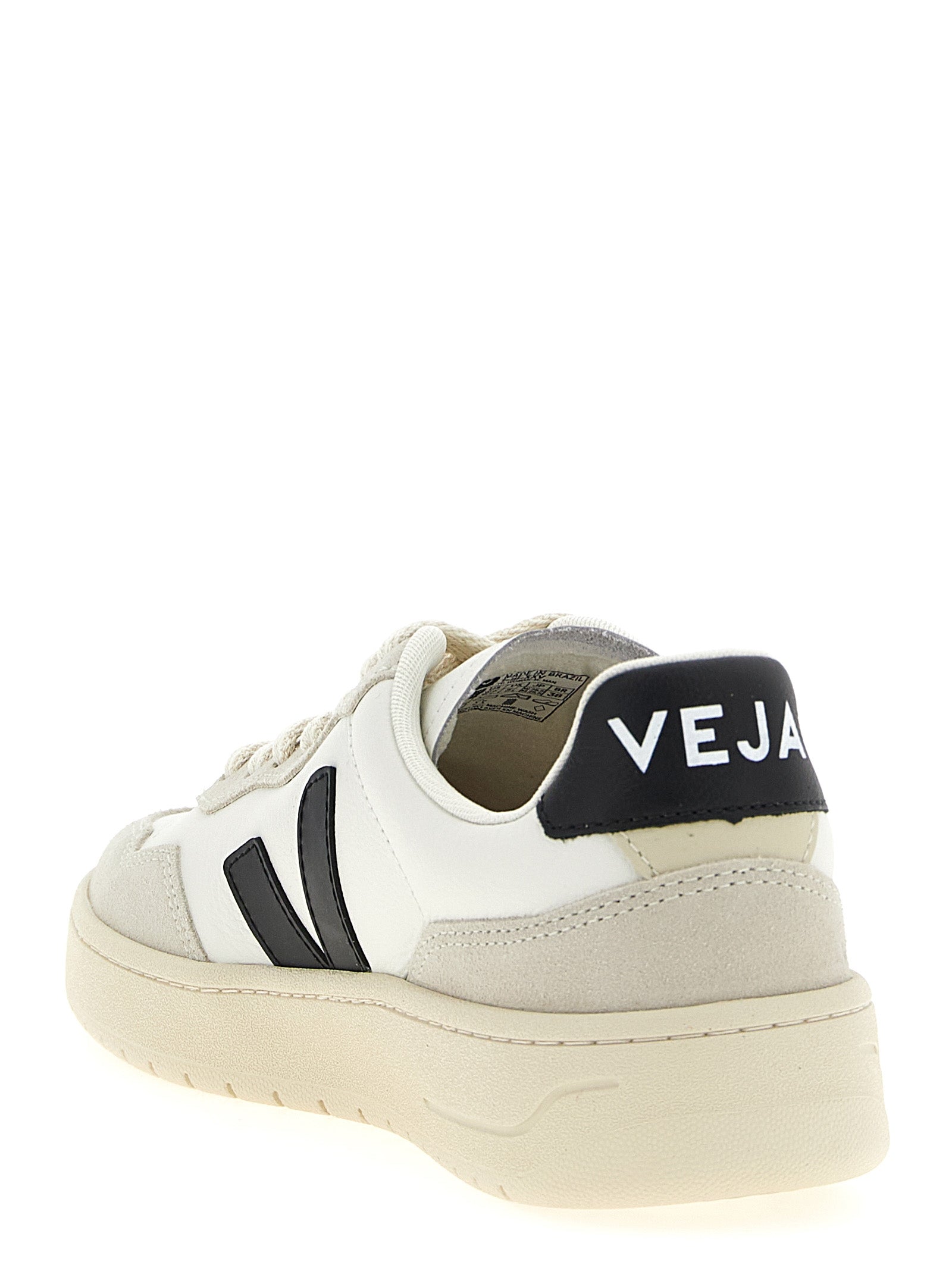 White/Black Hammered Leather V-90 Sneakers