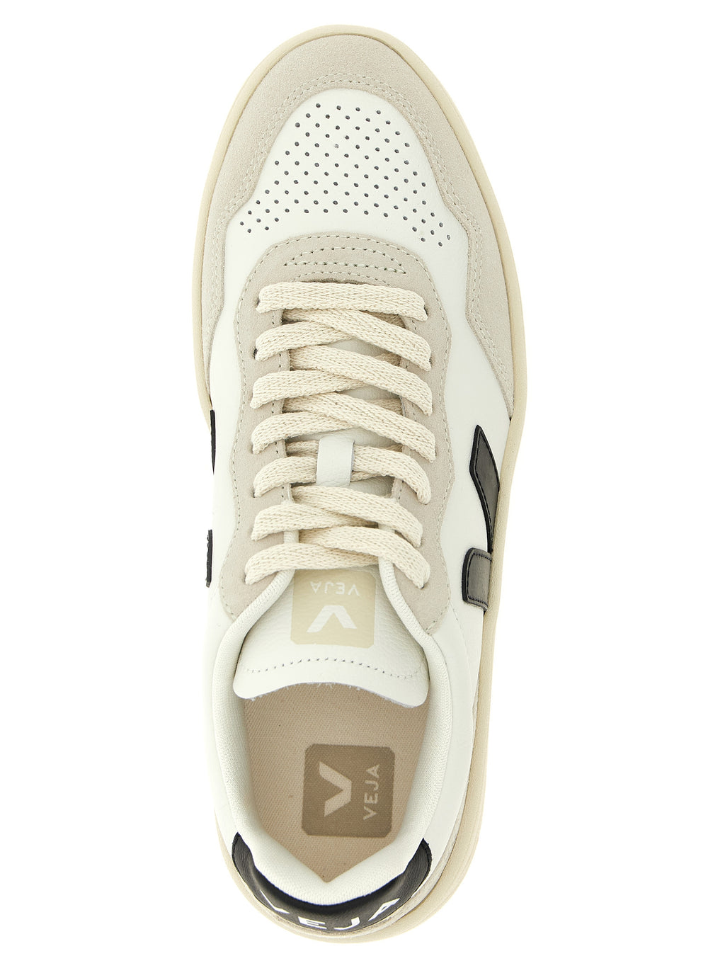 White/Black Hammered Leather V-90 Sneakers