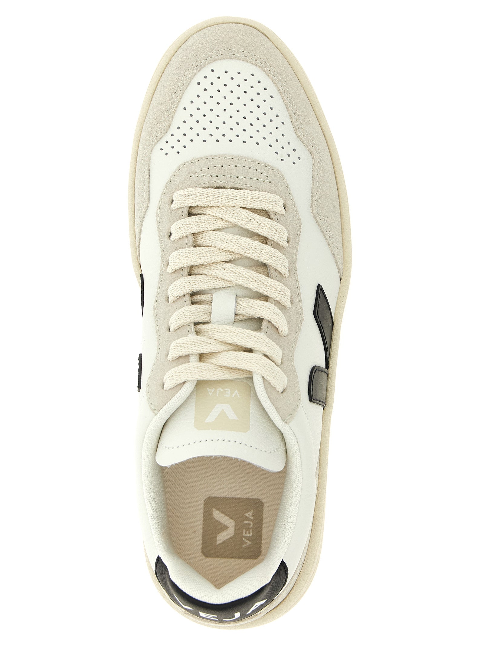 White/Black Hammered Leather V-90 Sneakers
