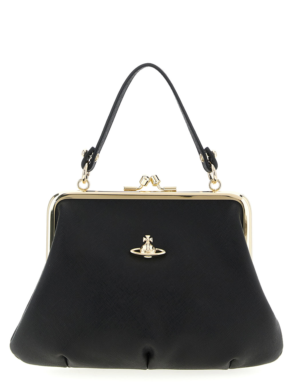 Black Saffiano Leather Granny Frame Handbag