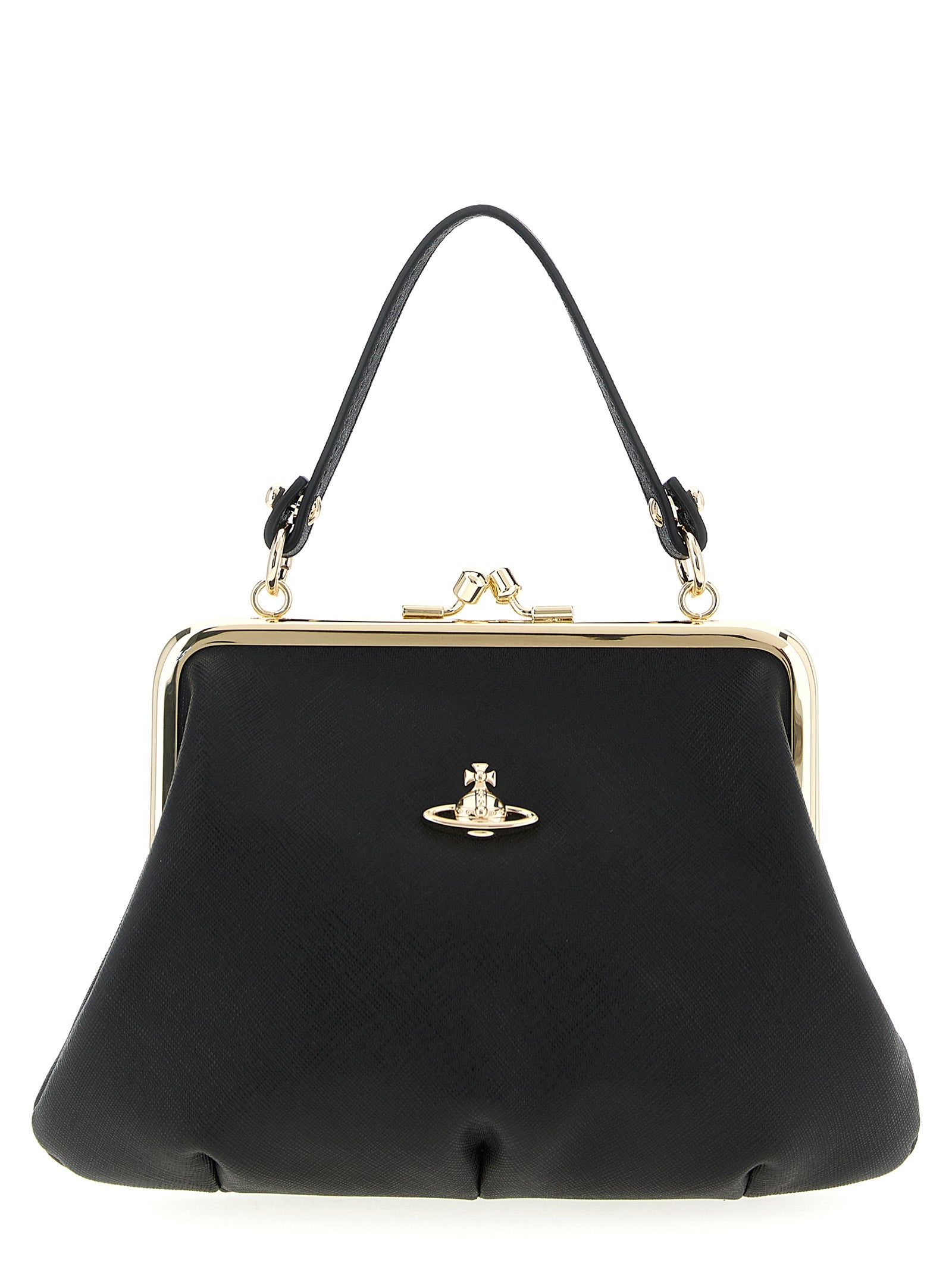 Black Saffiano Leather Granny Frame Handbag