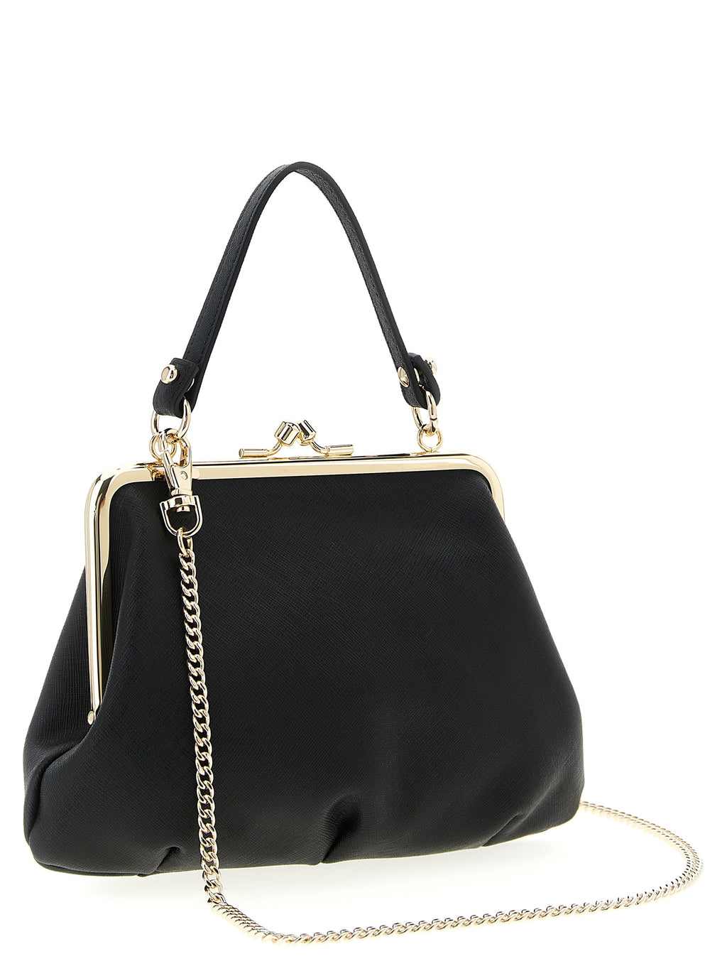 Black Saffiano Leather Granny Frame Handbag