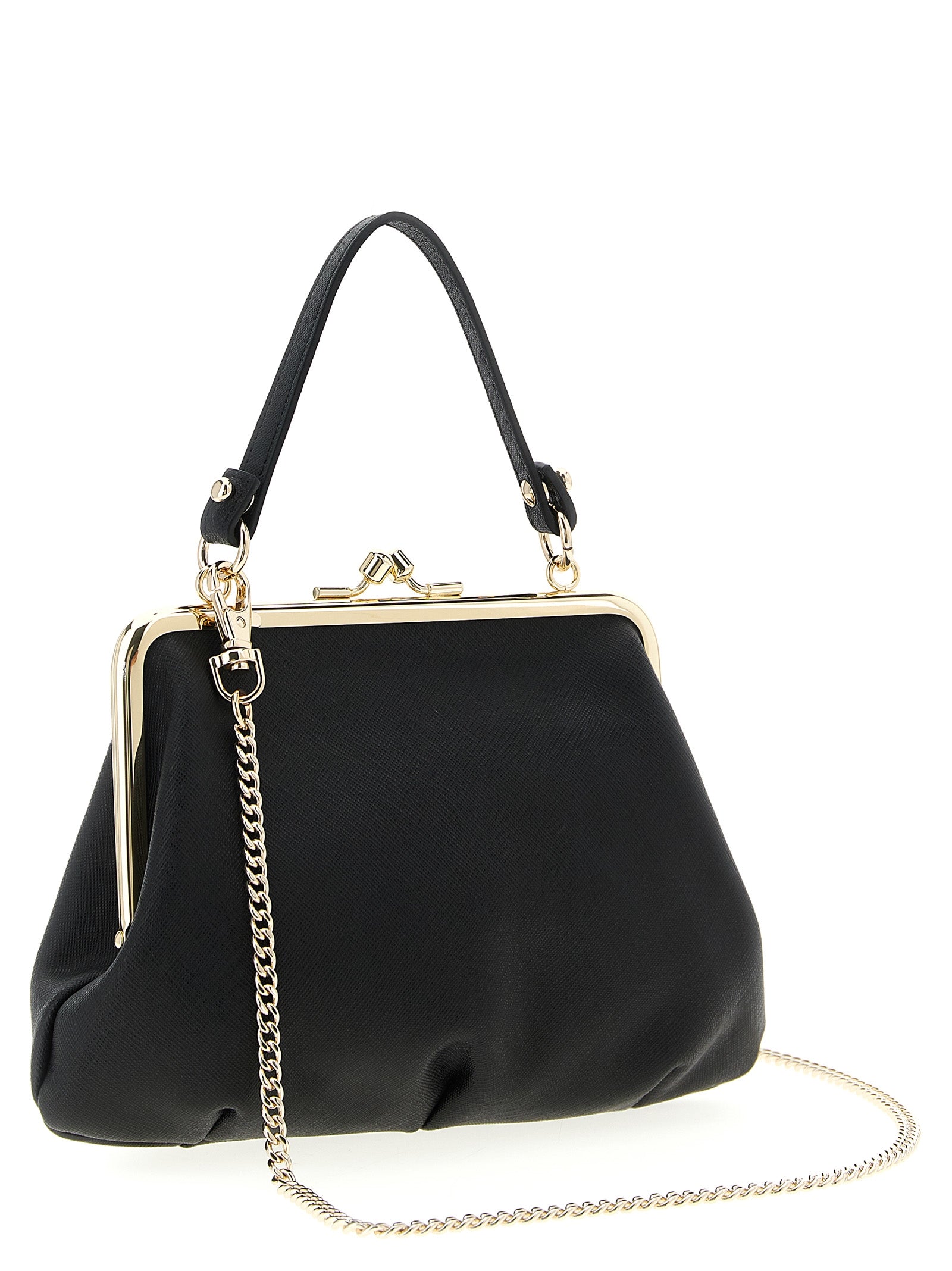 Black Saffiano Leather Granny Frame Handbag