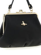 Black Saffiano Leather Granny Frame Handbag