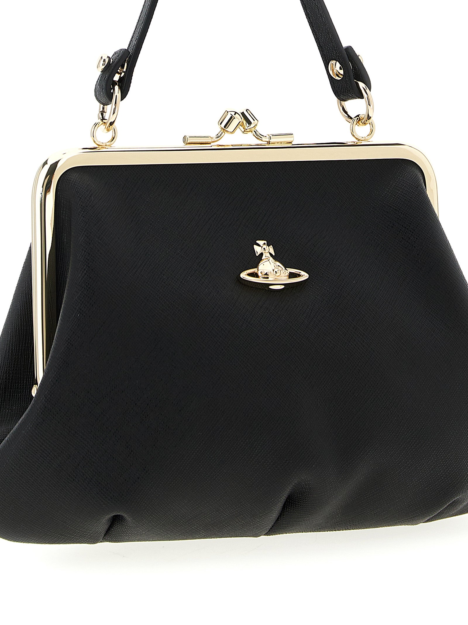 Black Saffiano Leather Granny Frame Handbag