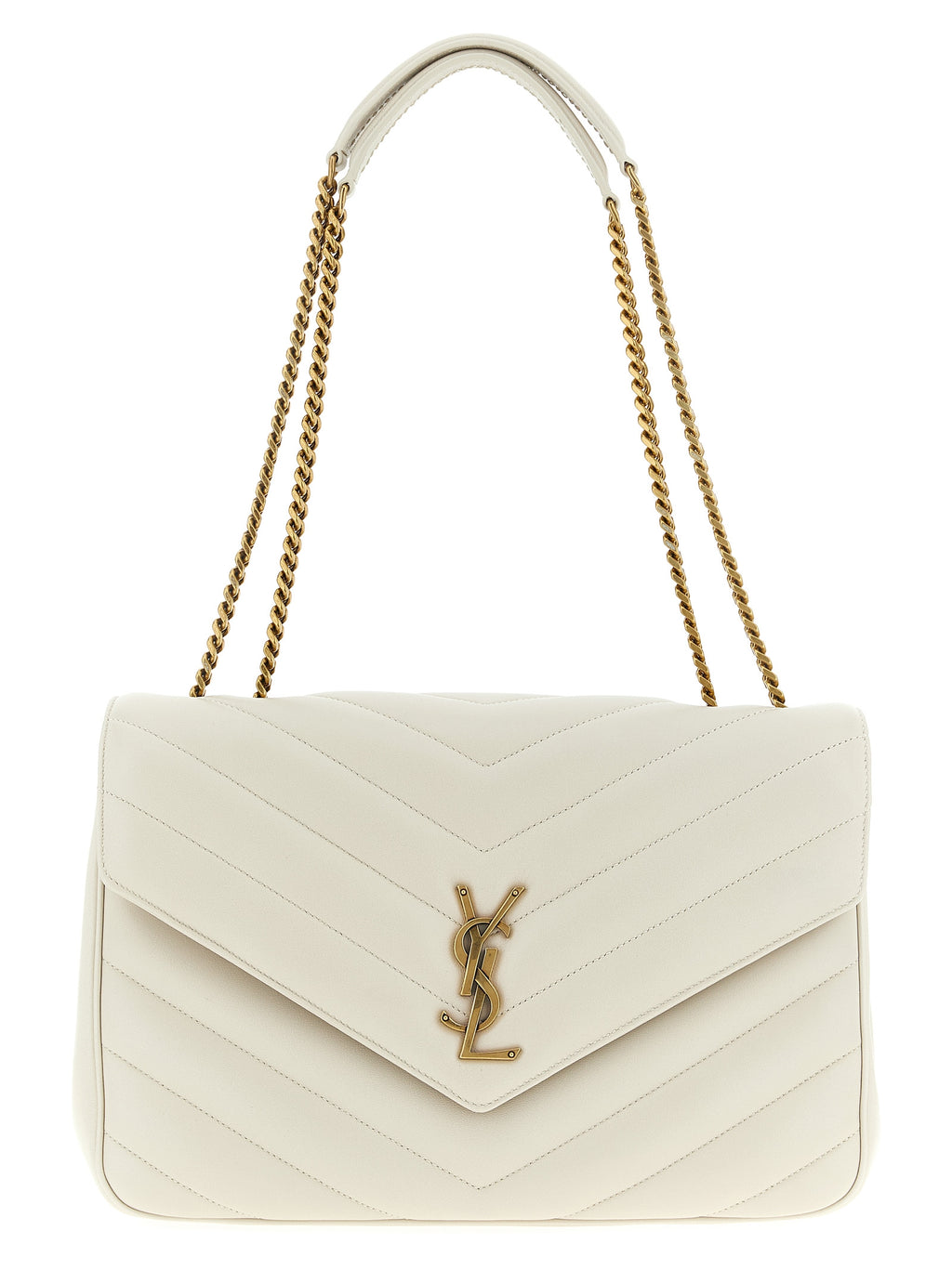 Large Loulou Shoulder Bag in Beige Lamb Leather