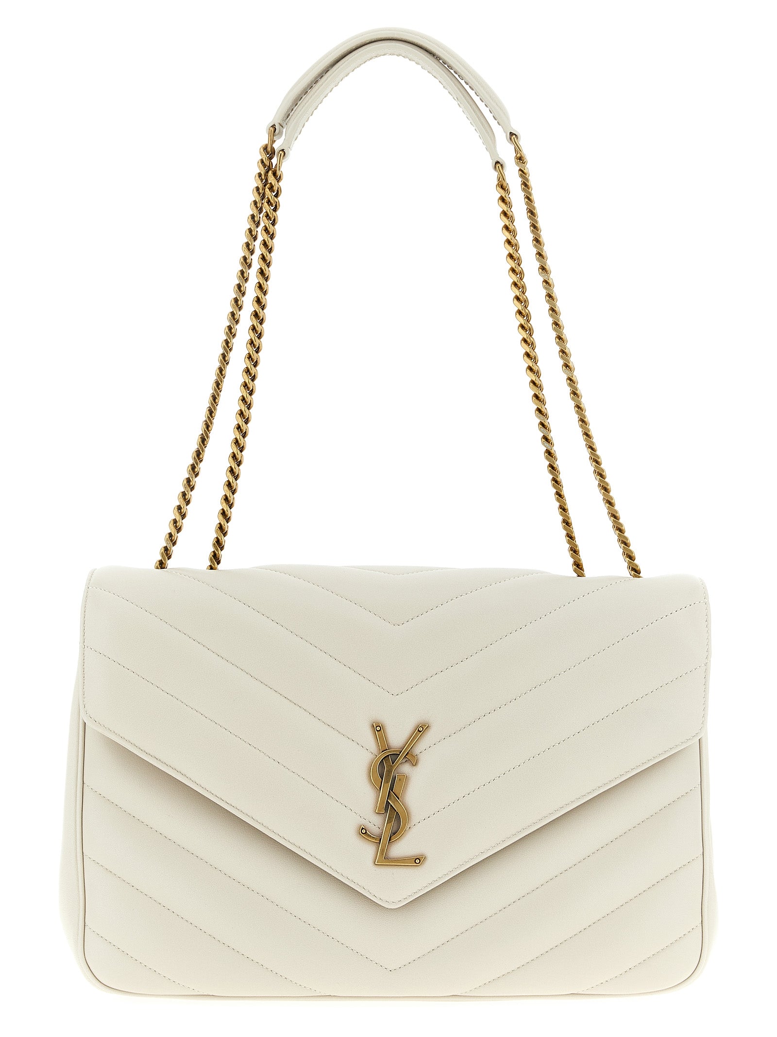 Large Loulou Shoulder Bag in Beige Lamb Leather