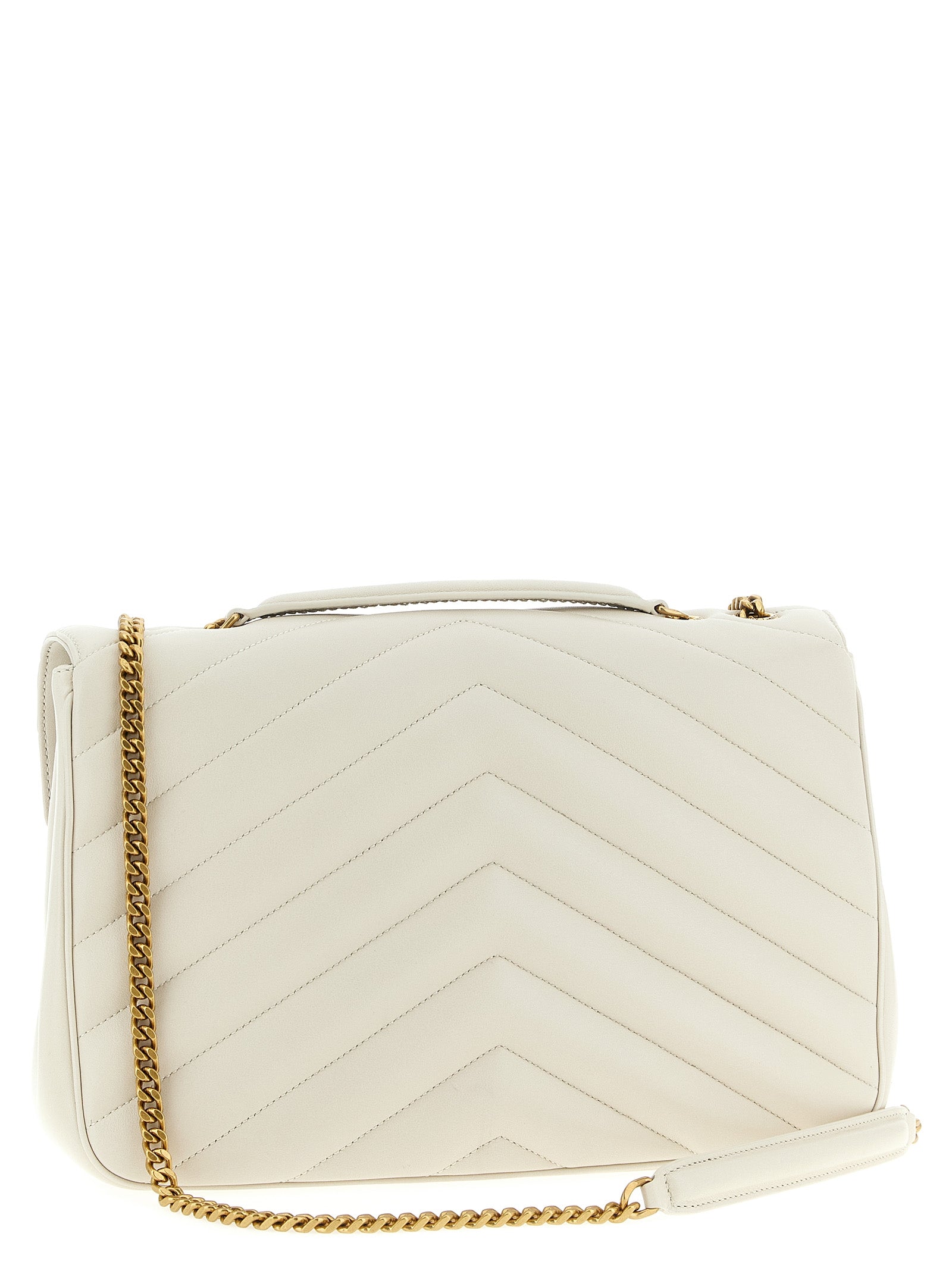 Large Loulou Shoulder Bag in Beige Lamb Leather