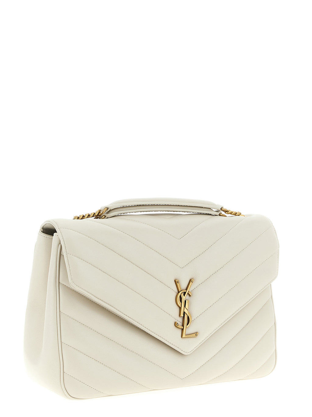 Large Loulou Shoulder Bag in Beige Lamb Leather