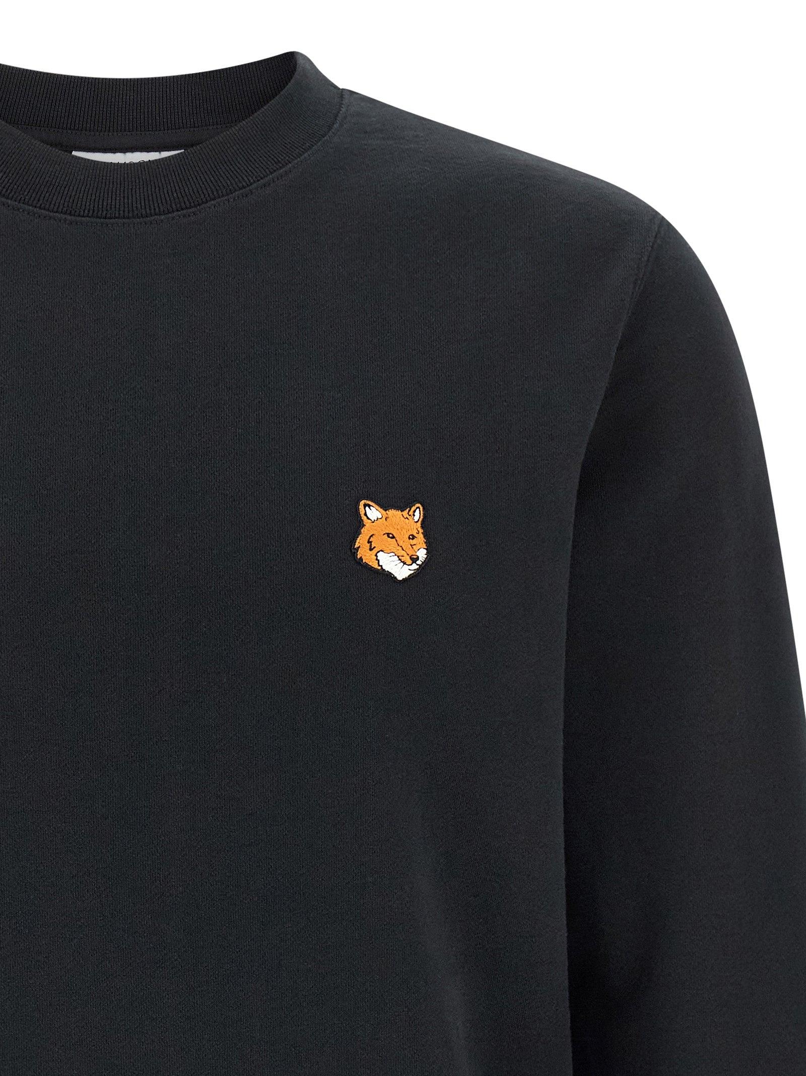 Black Cotton Sweatshirt with Fox Head Patch