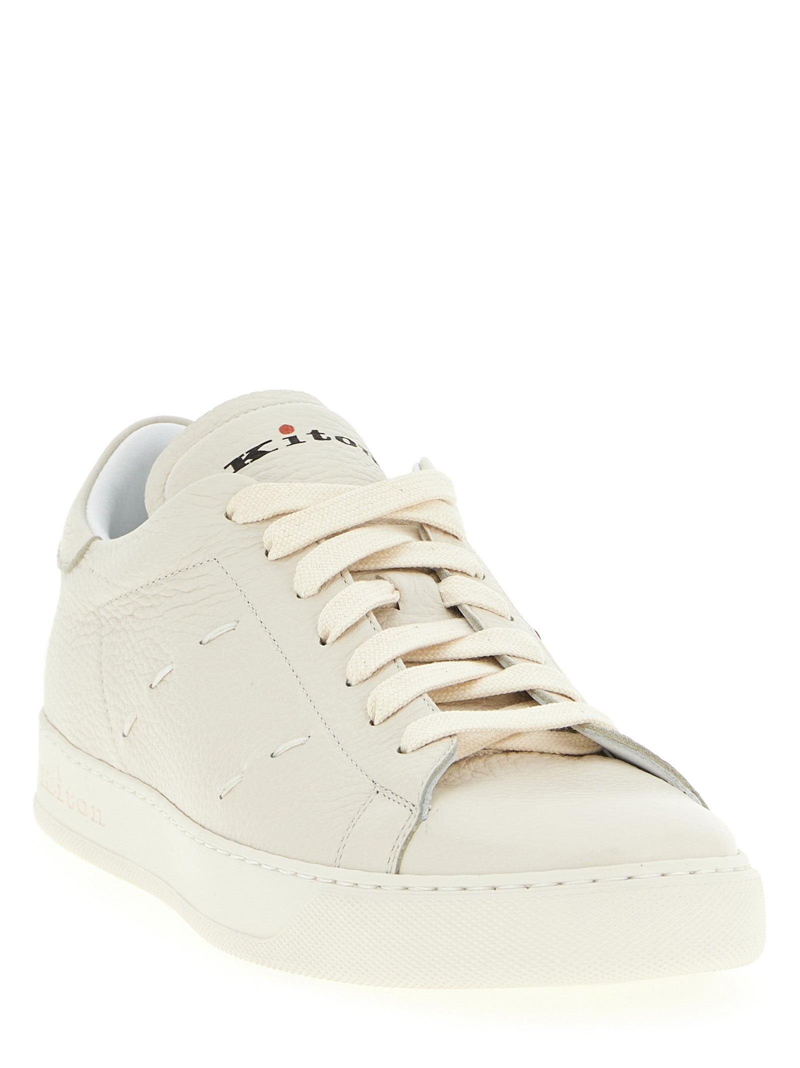 White Hammered Deer Leather Low-Top Sneakers