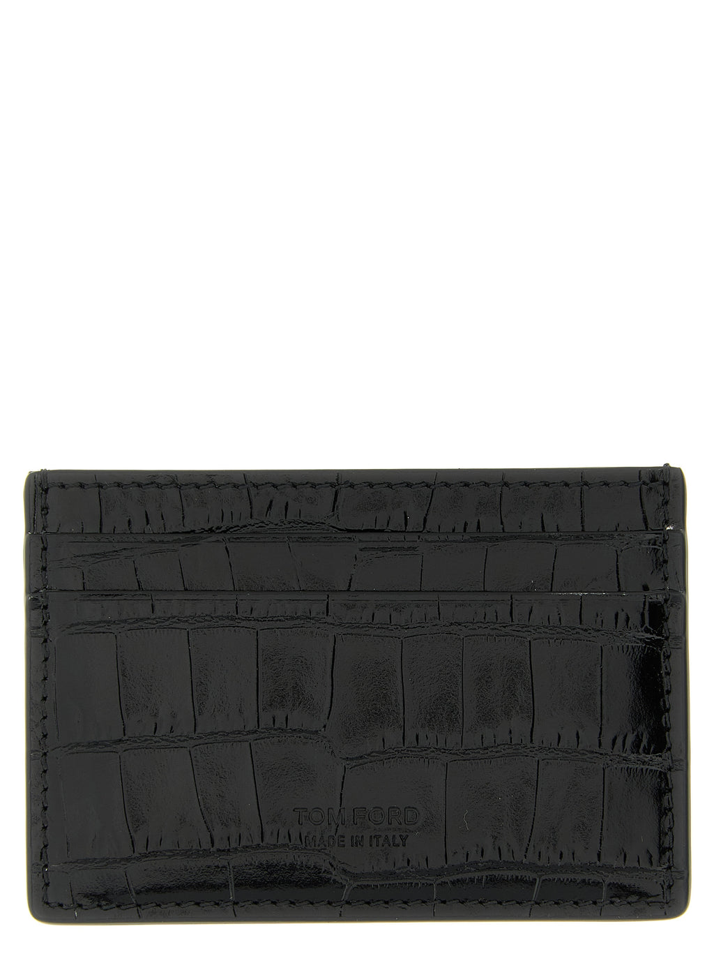 Black Calfskin Crocodile-Print Cardholder