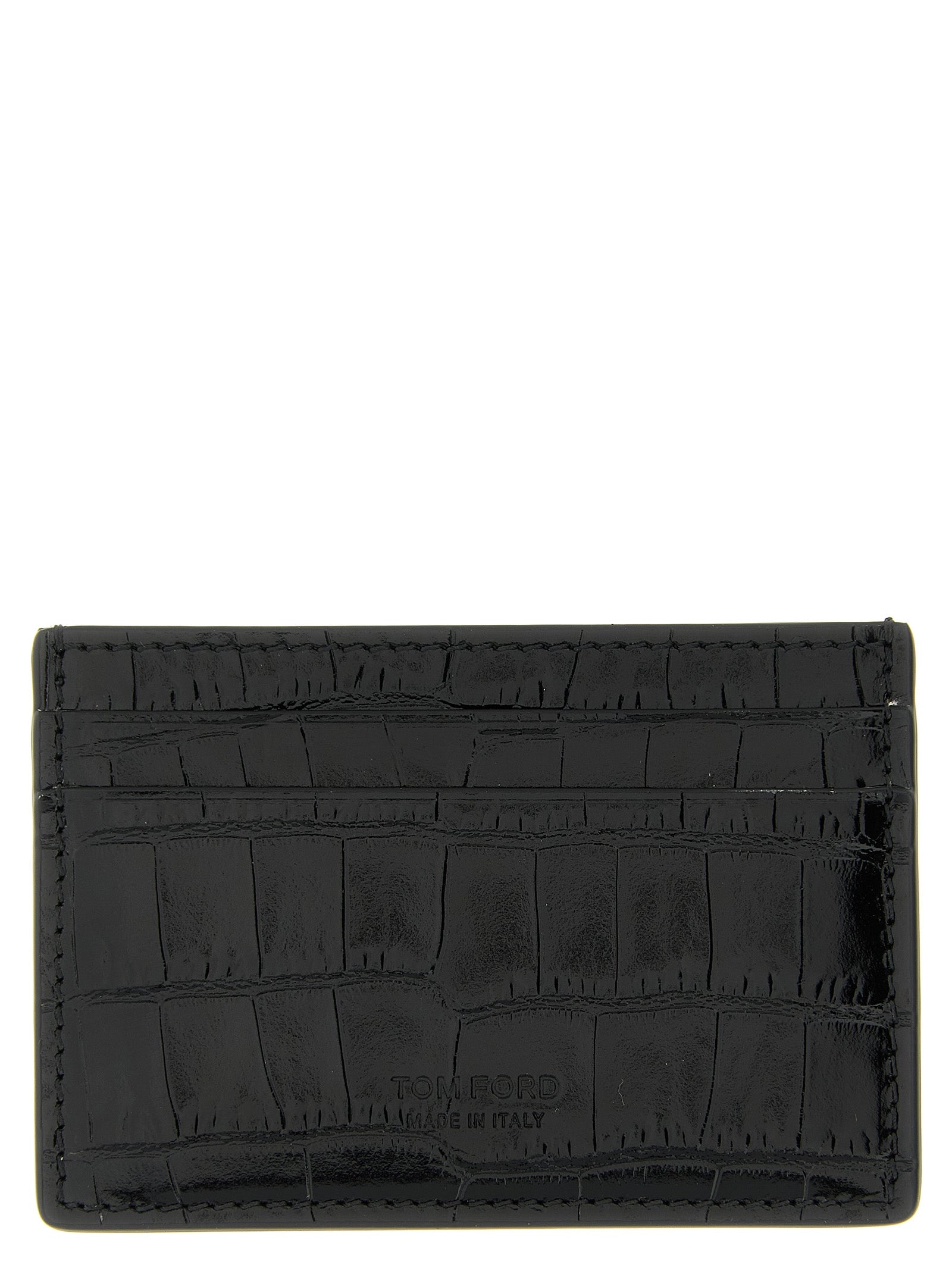Black Calfskin Crocodile-Print Cardholder
