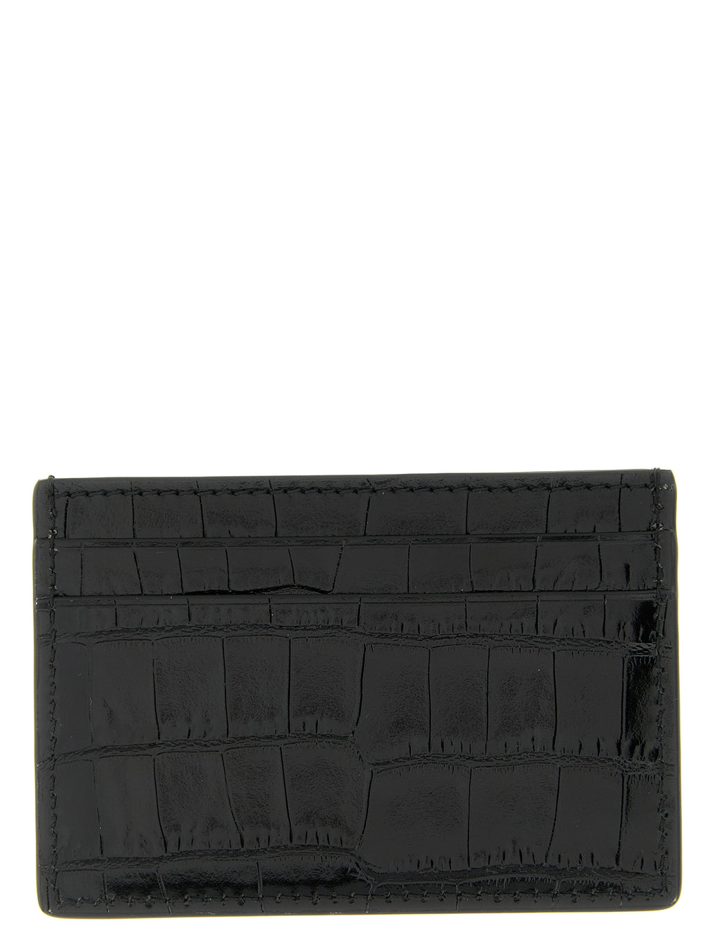 Black Calfskin Crocodile-Print Cardholder