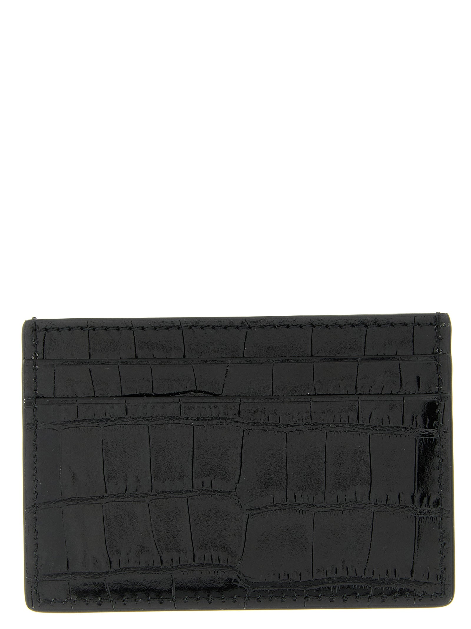 Black Calfskin Crocodile-Print Cardholder