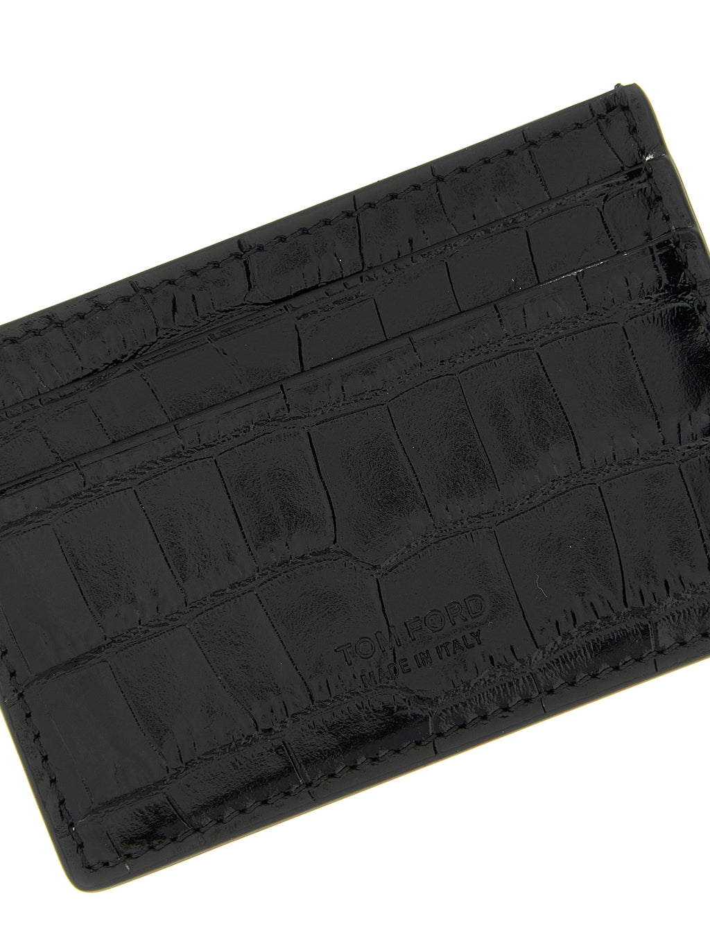 Black Calfskin Crocodile-Print Cardholder