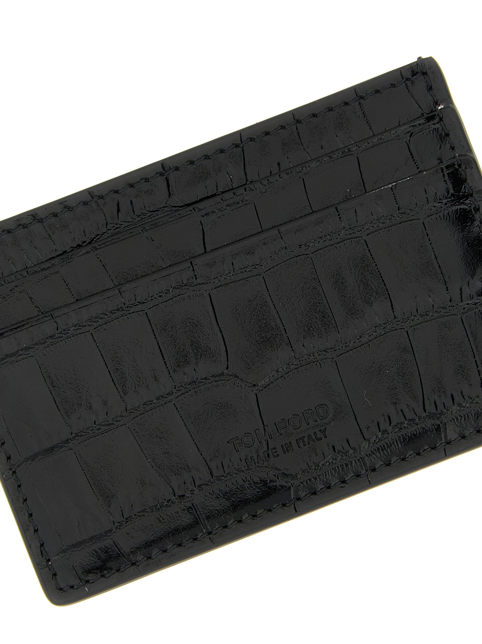 Black Calfskin Crocodile-Print Cardholder