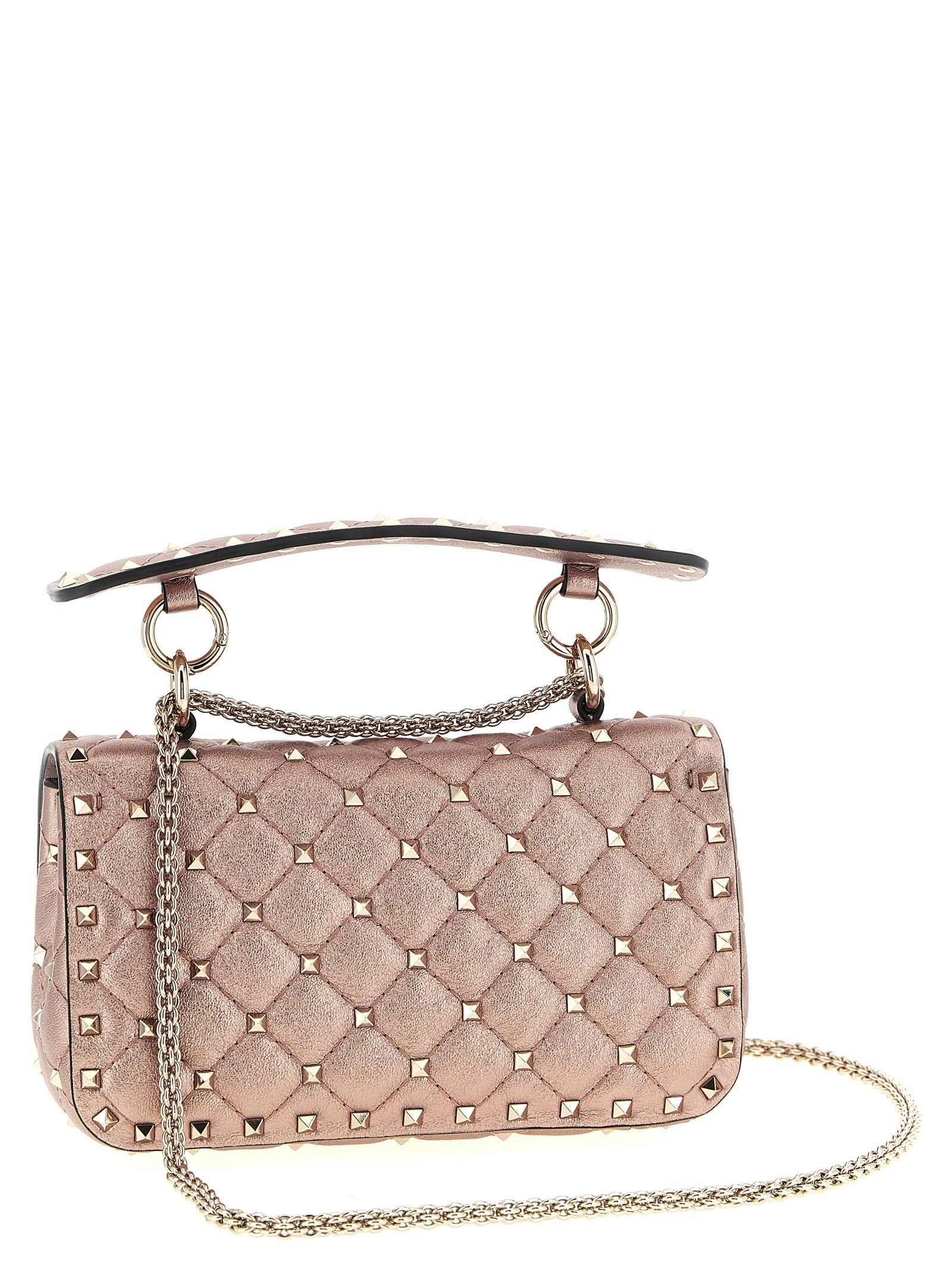 Small Laminated Nappa Leather Rockstud Spike Shoulder Bag