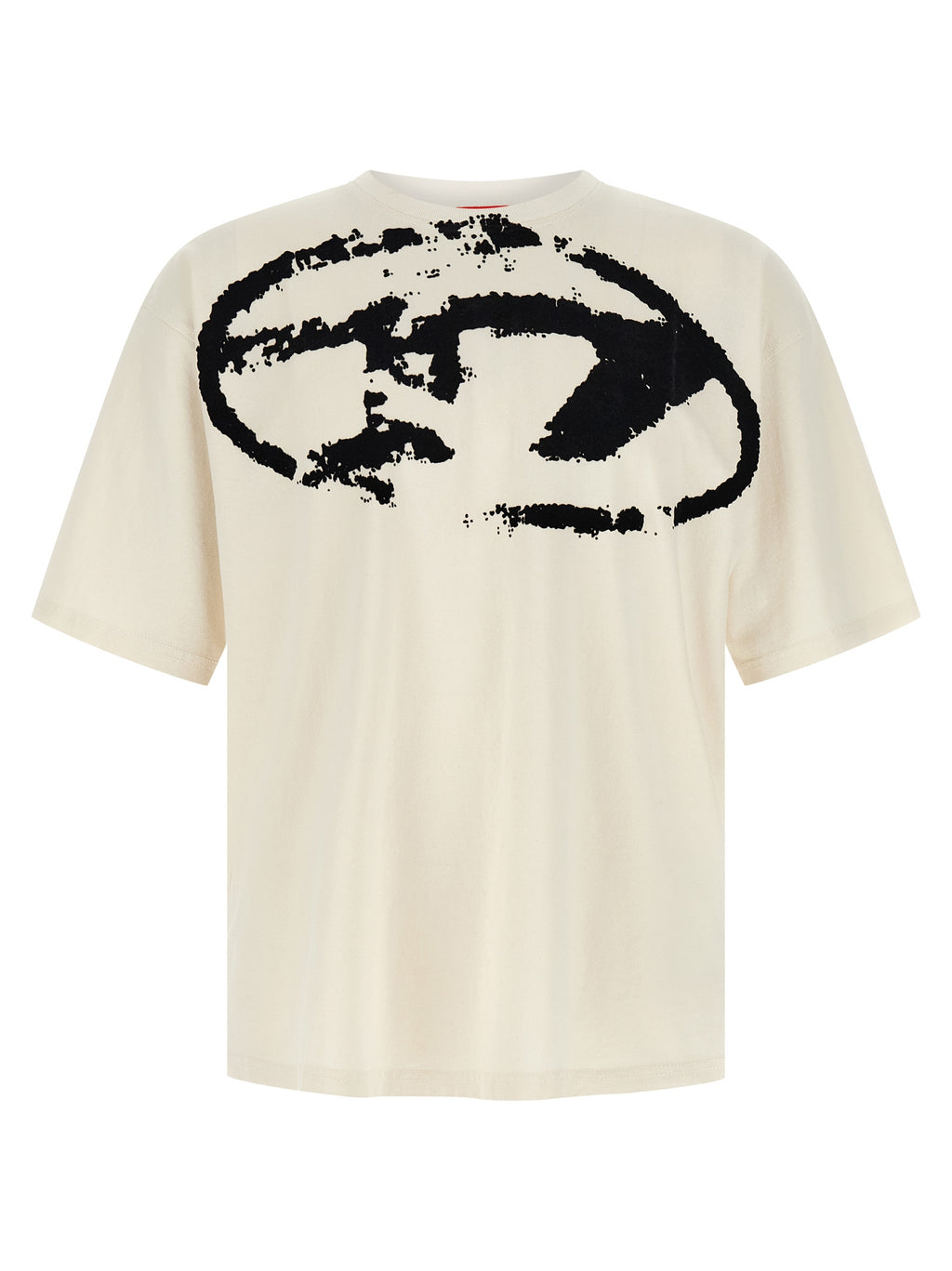 Distressed Cotton T-Shirt with Oval D Print