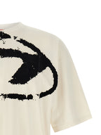 Distressed Cotton T-Shirt with Oval D Print