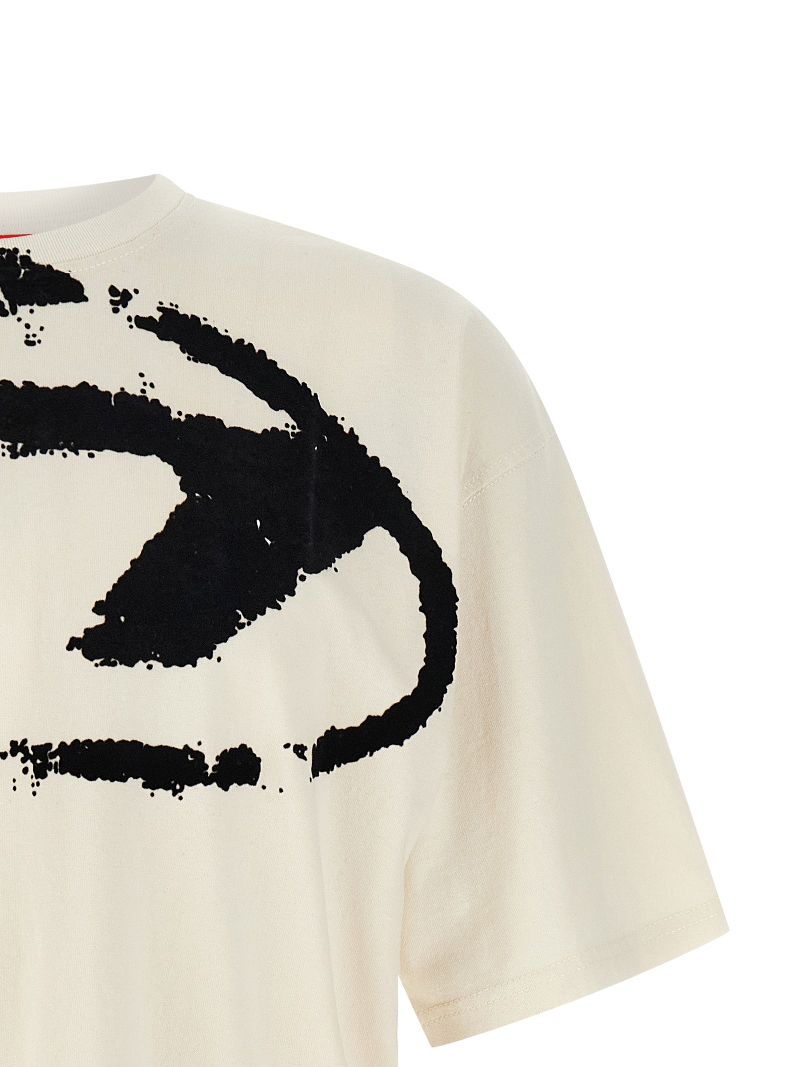 Distressed Cotton T-Shirt with Oval D Print