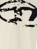 Distressed Cotton T-Shirt with Oval D Print