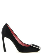 Viscose and Silk Square Toe Pumps with Rhinestone Buckle