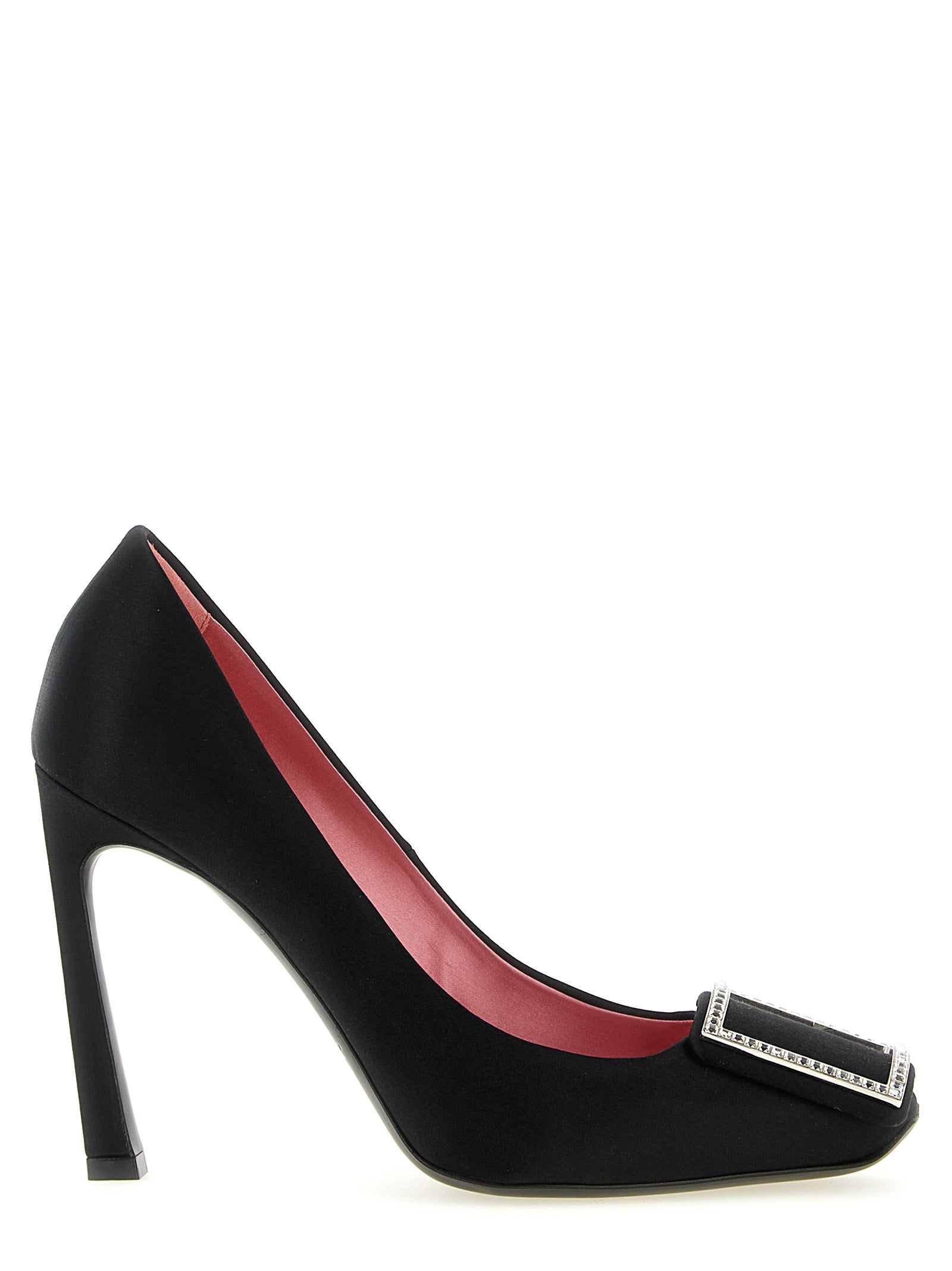 Viscose and Silk Square Toe Pumps with Rhinestone Buckle