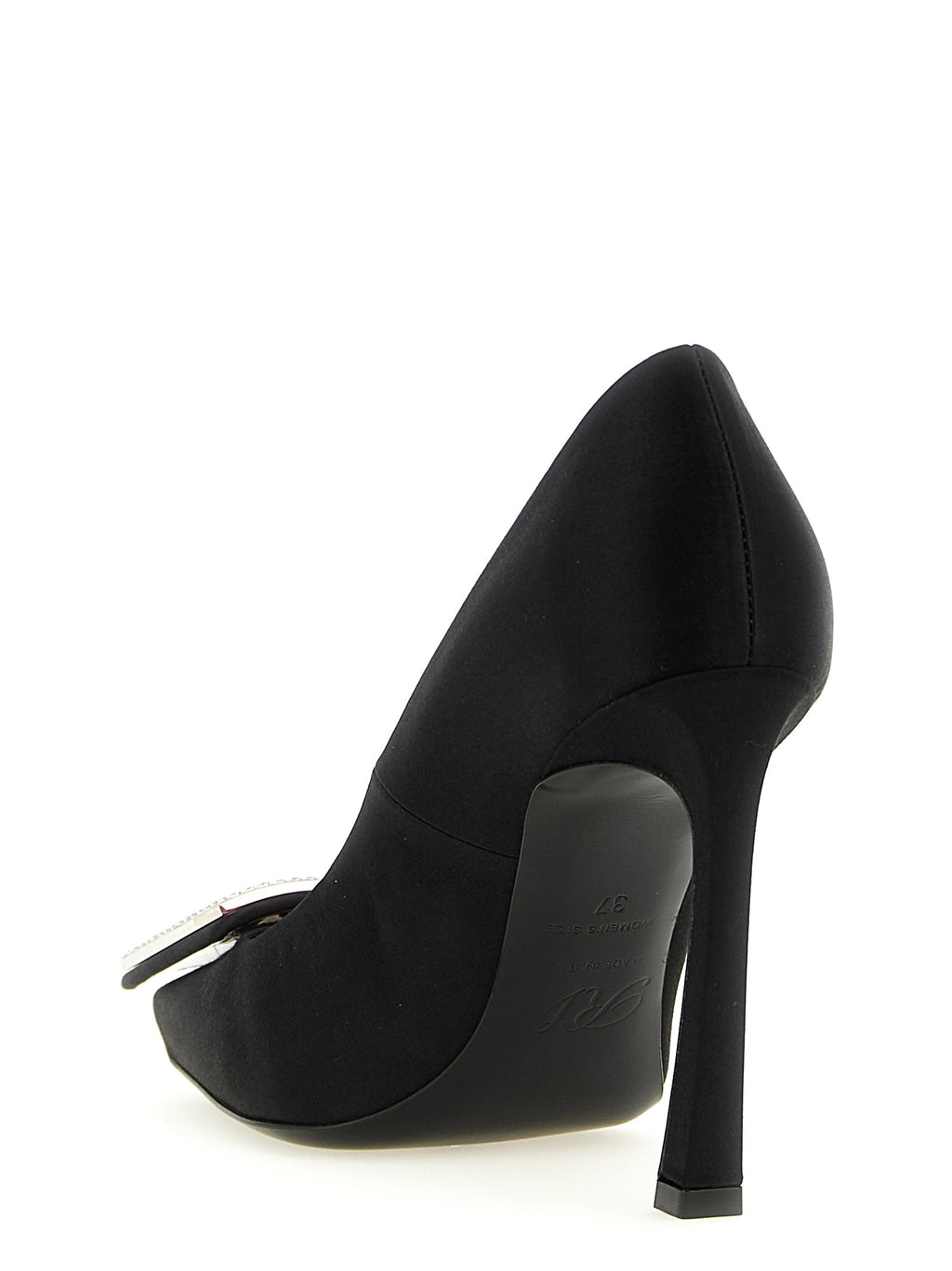 Viscose and Silk Square Toe Pumps with Rhinestone Buckle