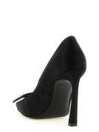 Viscose and Silk Square Toe Pumps with Rhinestone Buckle