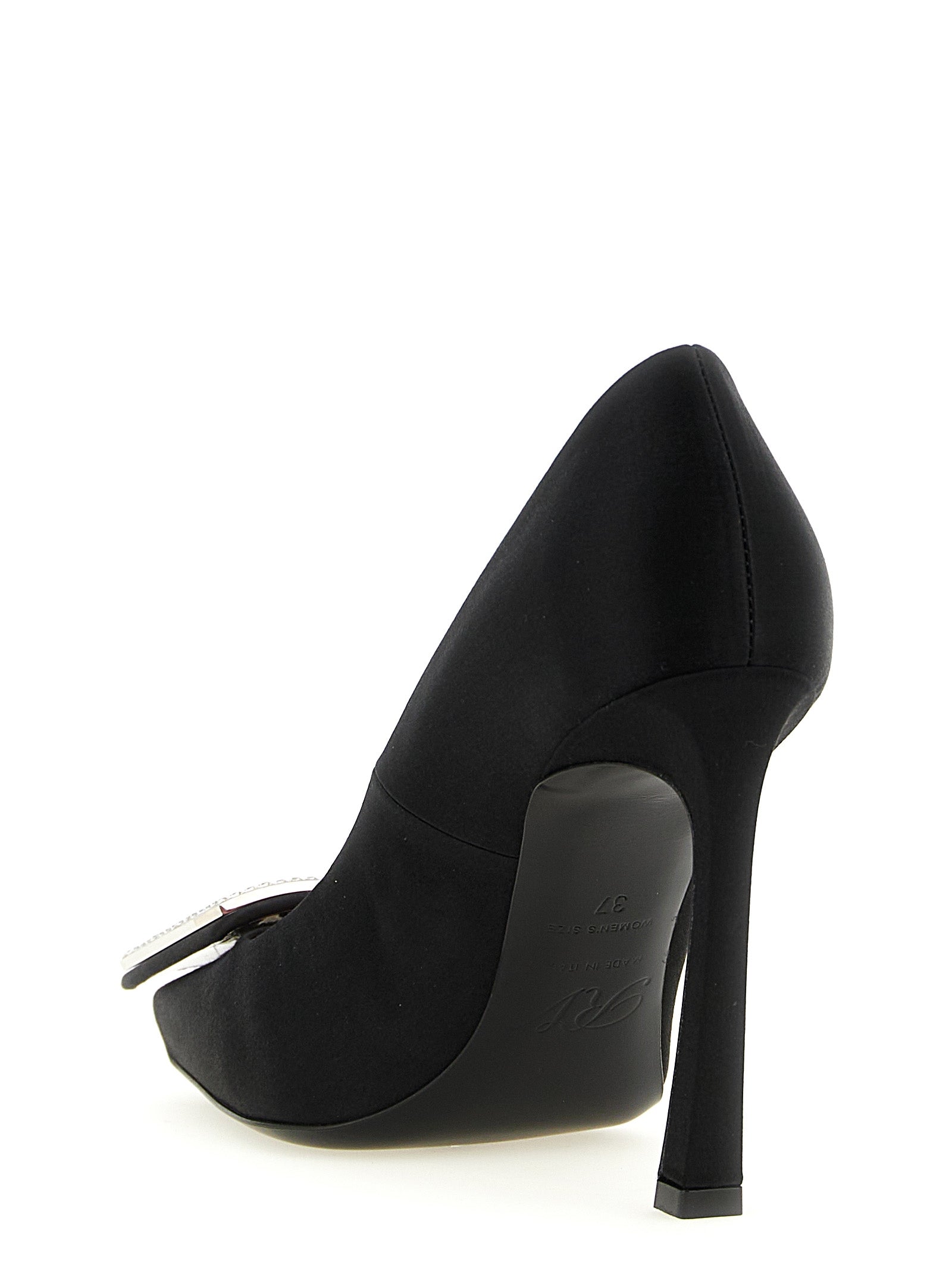 Viscose and Silk Square Toe Pumps with Rhinestone Buckle