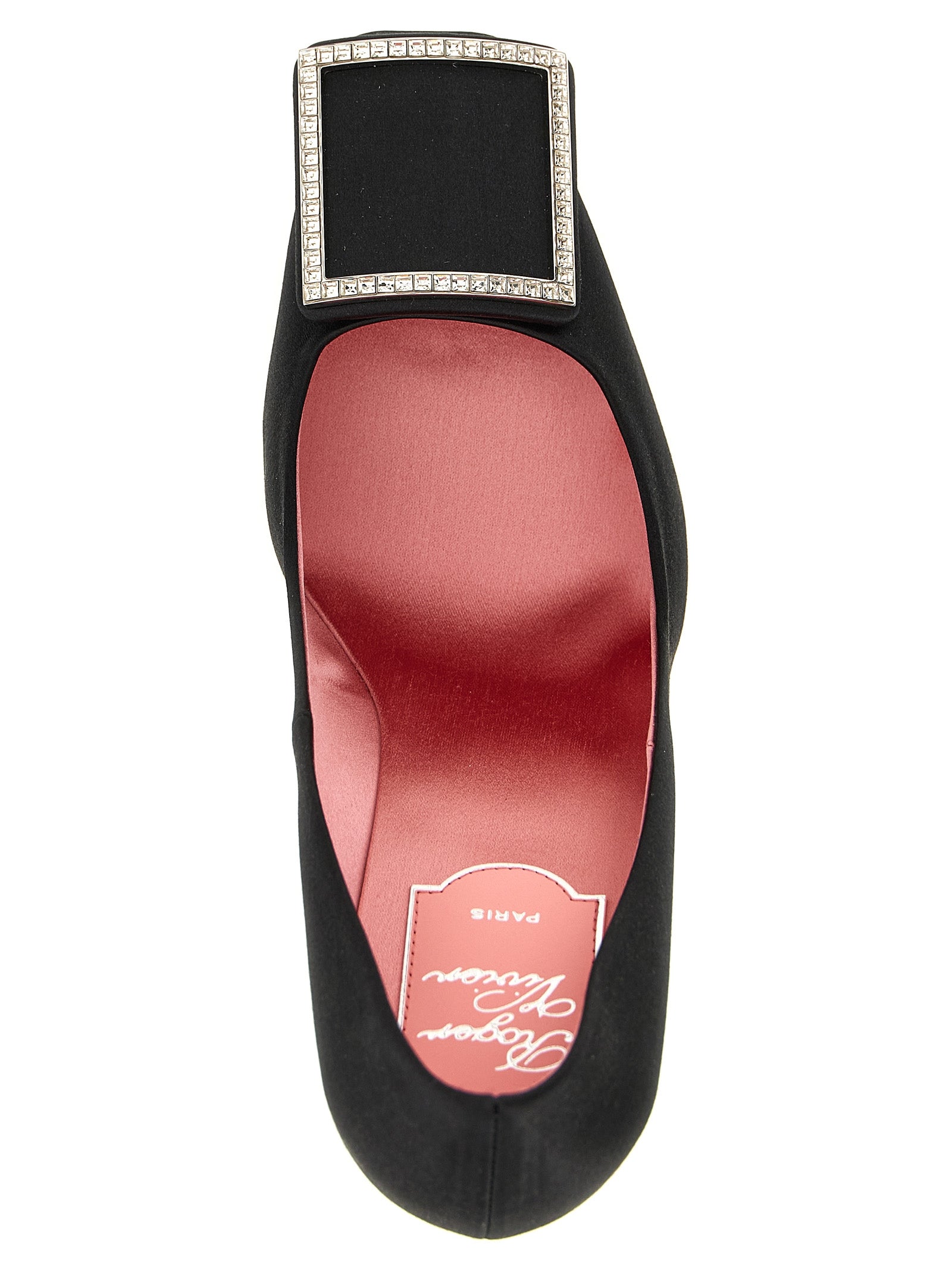 Viscose and Silk Square Toe Pumps with Rhinestone Buckle