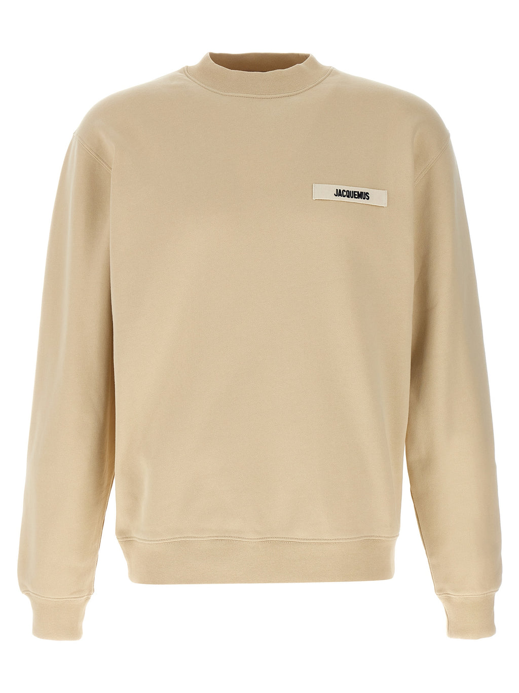 Beige Cotton Sweatshirt Grosgrain Logo Patch