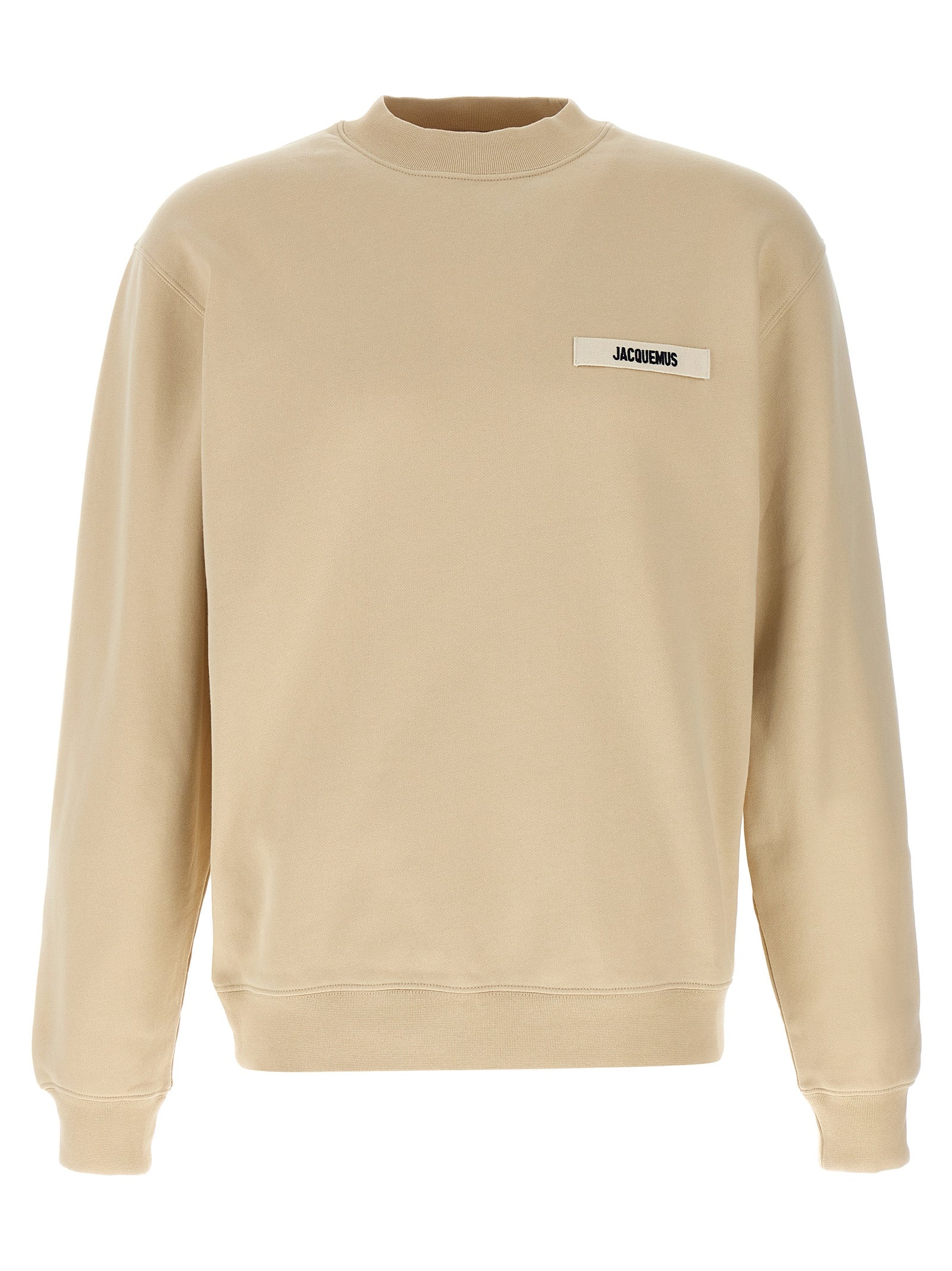 Beige Cotton Sweatshirt Grosgrain Logo Patch